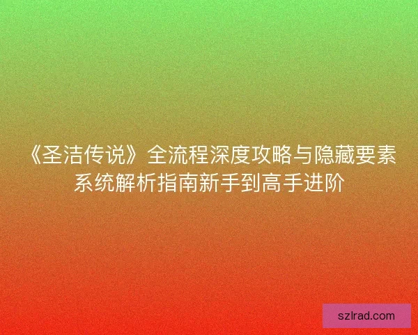 《圣洁传说》全流程深度攻略与隐藏要素系统解析指南新手到高手进阶